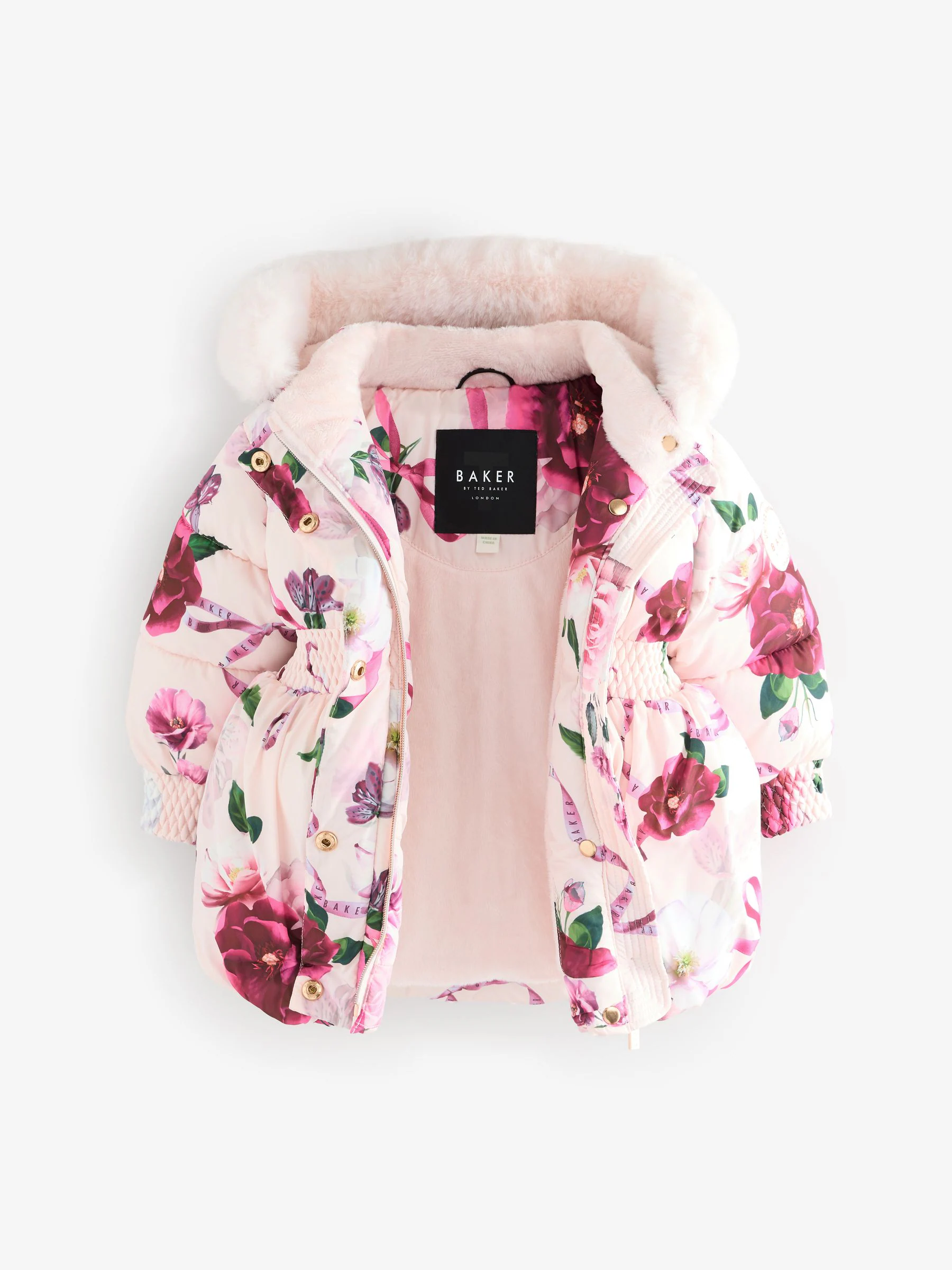 Roze - Baker by Ted Baker - Regenbestendige gewatteerde jas met bubbelzoom