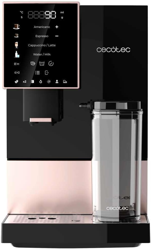 Cecotec Machine à Café Superautomatique Cremmaet Compactccino Black Silver, 19 bars, Réservoir à lait, Système Thermoblock, 5 niveaux de mouture, Réservoir à café 150g