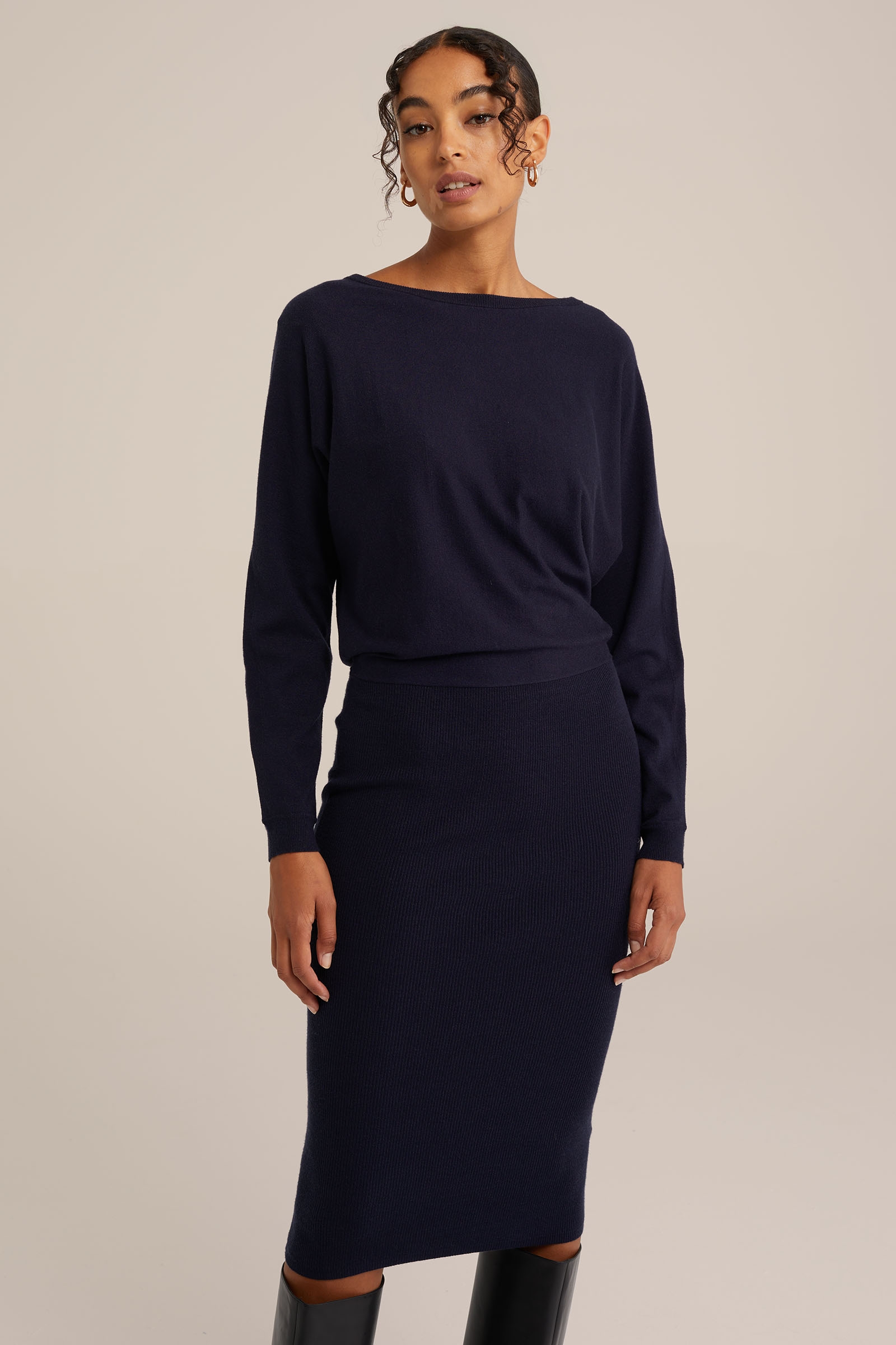 fijngebreide jurk WE Fashion Marineblauw