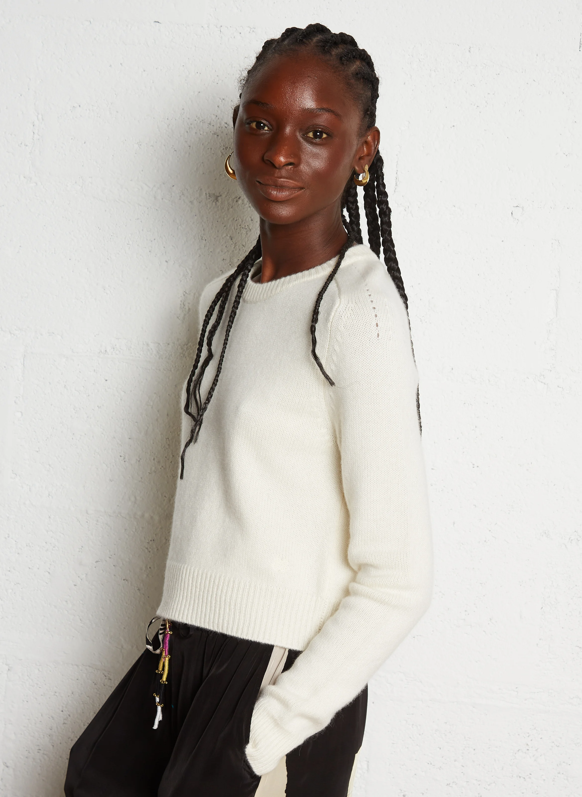 CAROLINE - Pull droit col rond en cachemire | Blanc