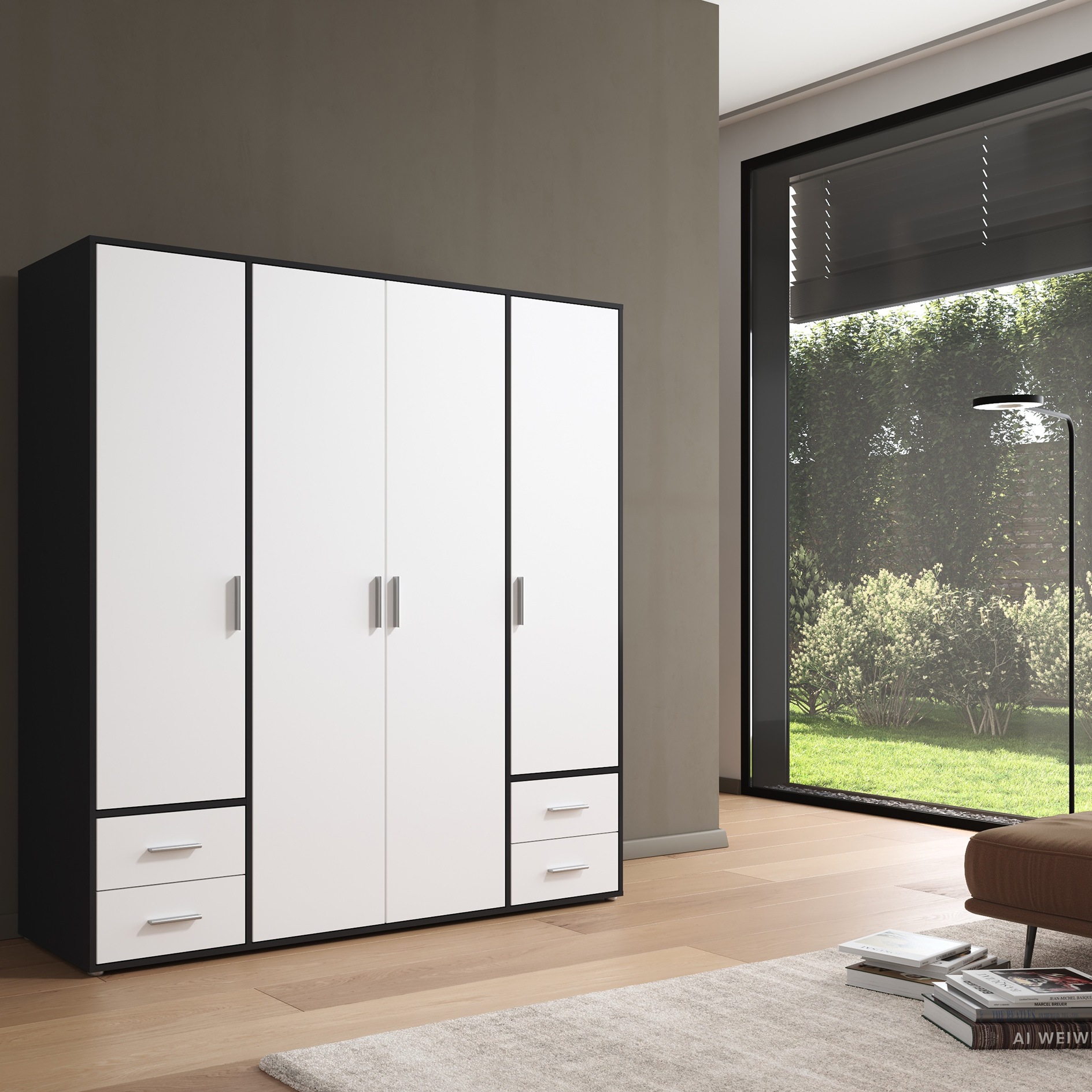 Drehtürenschrank - alpinweiß - grau metallic - 187 cm