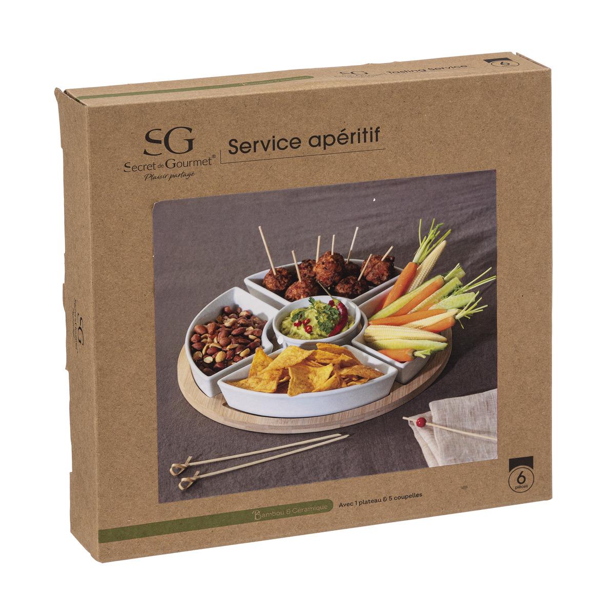SET APERITIF BAMBOU BLANC ROND X6 PIECES