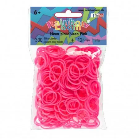 Idena Rainbow Loom / 300 Gummibänder + 12 Clips / Farbe: neon-pink