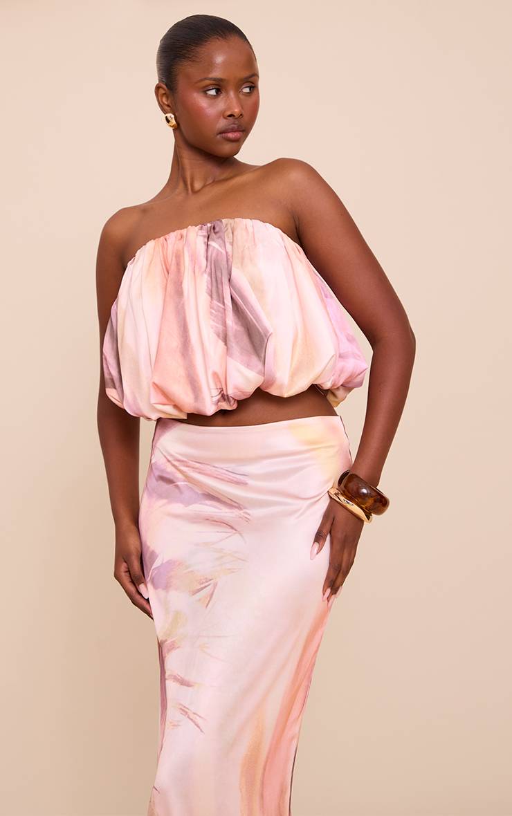 Multicolore Haut Bandeau Bouffant En Satin À Imprimé Abstrait