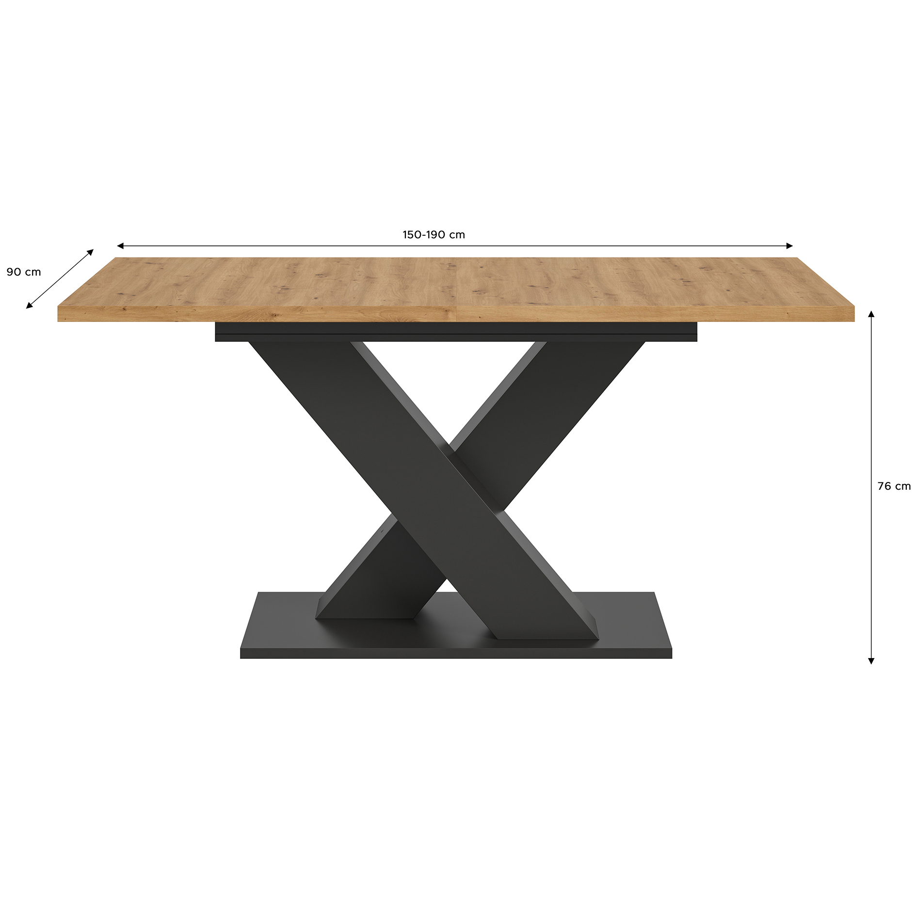 Esstisch MOTION -Artisan Eiche - grau - ausziehbar - X-Gestell