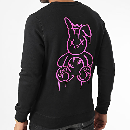 Sweat Crewneck Lapin King Noir Rose Fluo