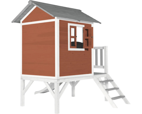 Speelhuis op stelten axi Lodge 240 x 167 cm hout rood incl. glijbaan rood/wit