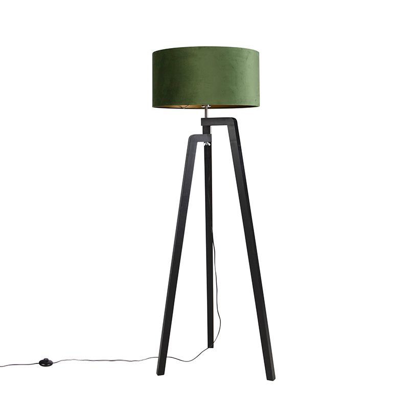 Vloerlamp tripod zwart met groene kap en goud 50 cm - Puros