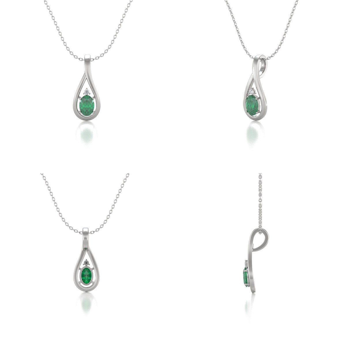 Collier Or Blanc Pendentif Emeraude & Diamant - Cadeau Fête des Mères | Aden