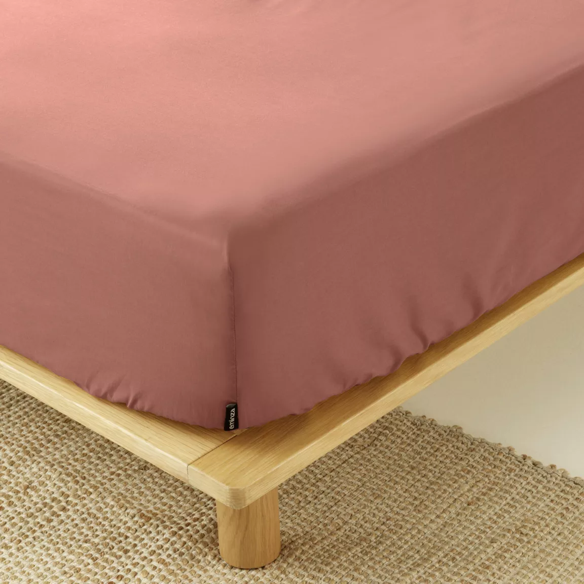 Drap housse percale de coton (200 x 200 cm) Cali Bois de rose