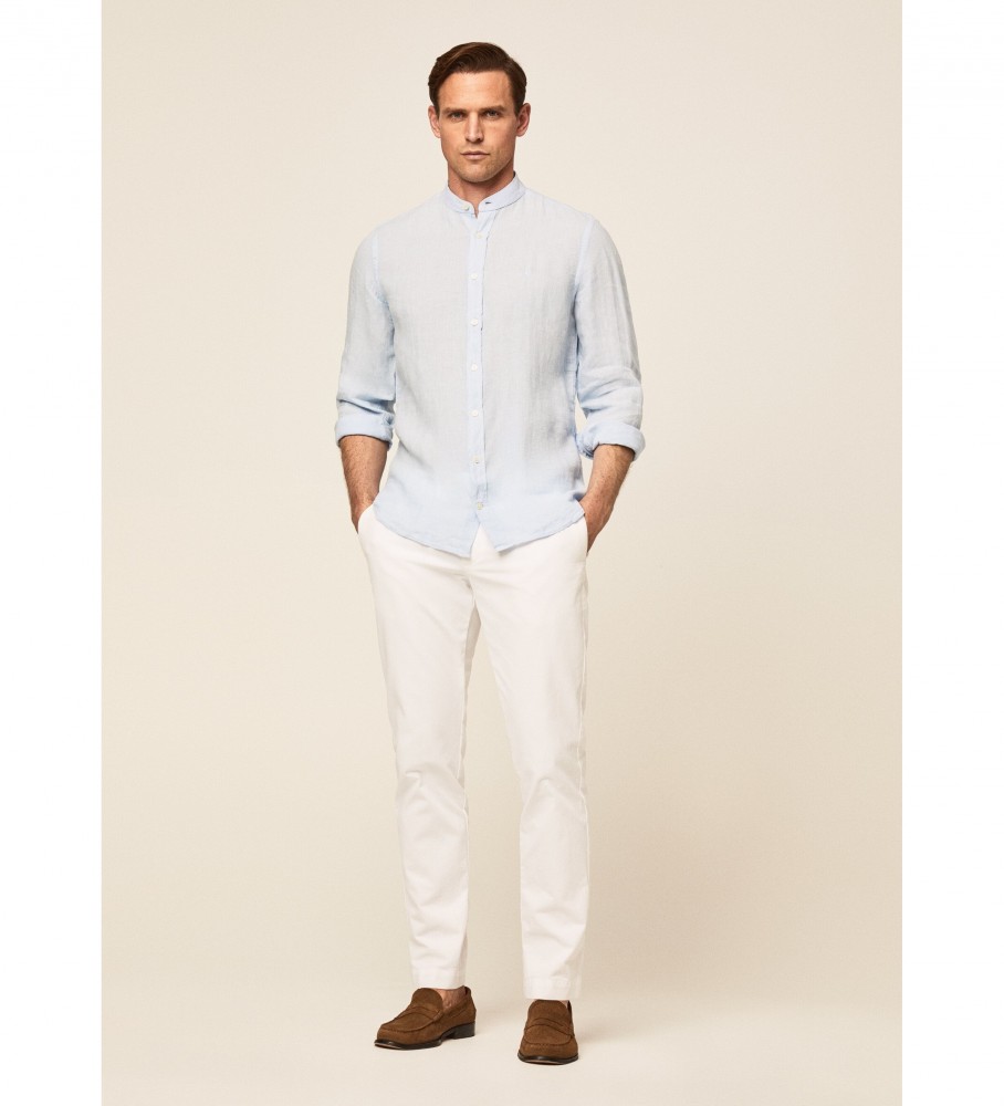 Camisa Hackett P Fit Slim de Linho Azul
