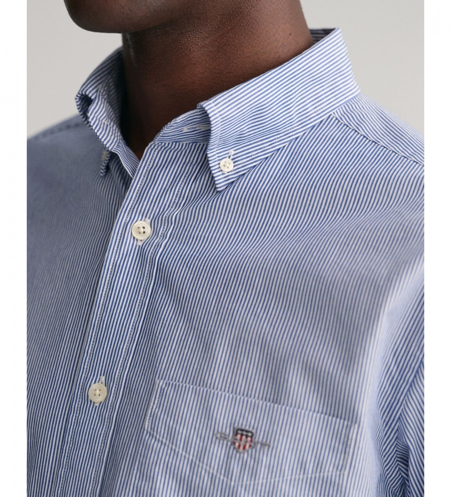 Camisa Gant Regular Fit Popeline com Listras Estilo Banqueiro Azul