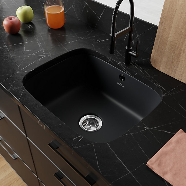 Évier sous-plan en céramique 1 cuve à encastrer Villeroy & Boch Cisterna anthracite mat