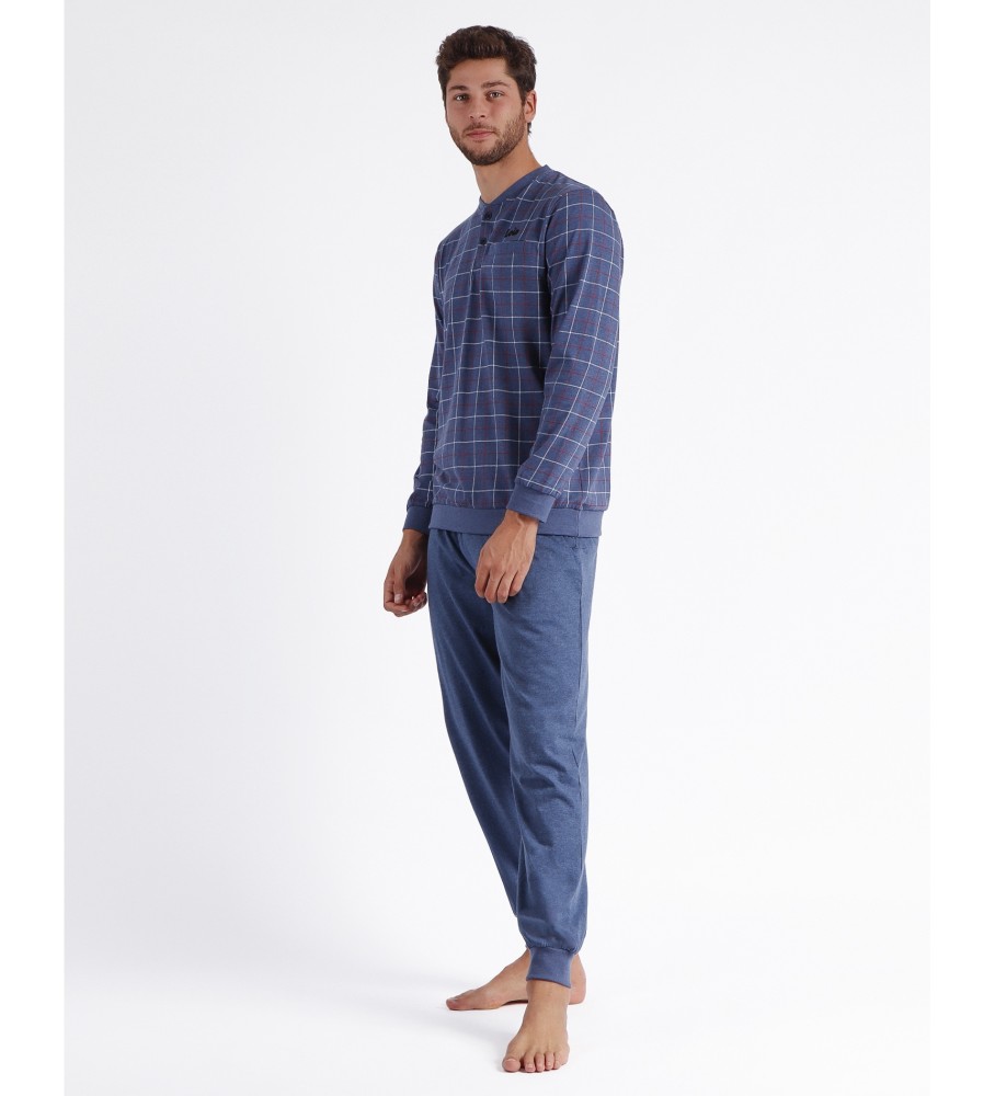 Pijama Lois Norway xadrez de manga comprida azul