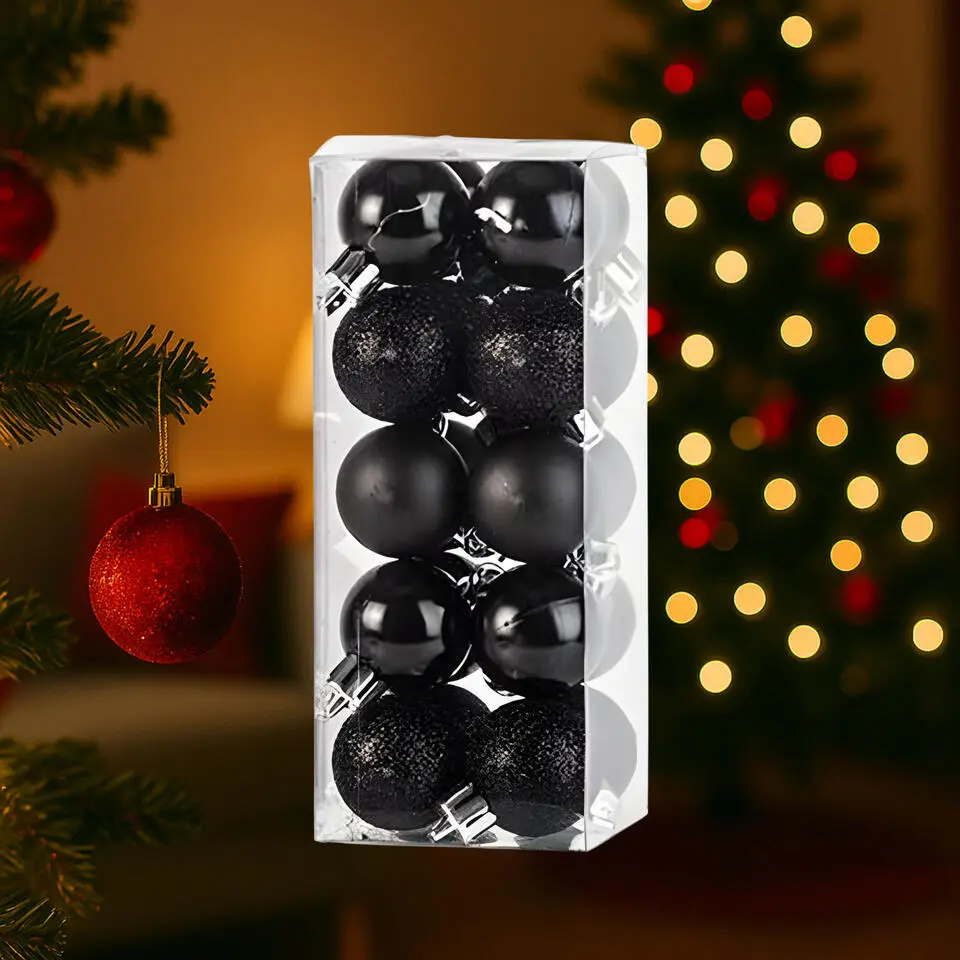 Cosy & Trendy Kerstballen mini - 20x - zwart - D3 cm - kunststof