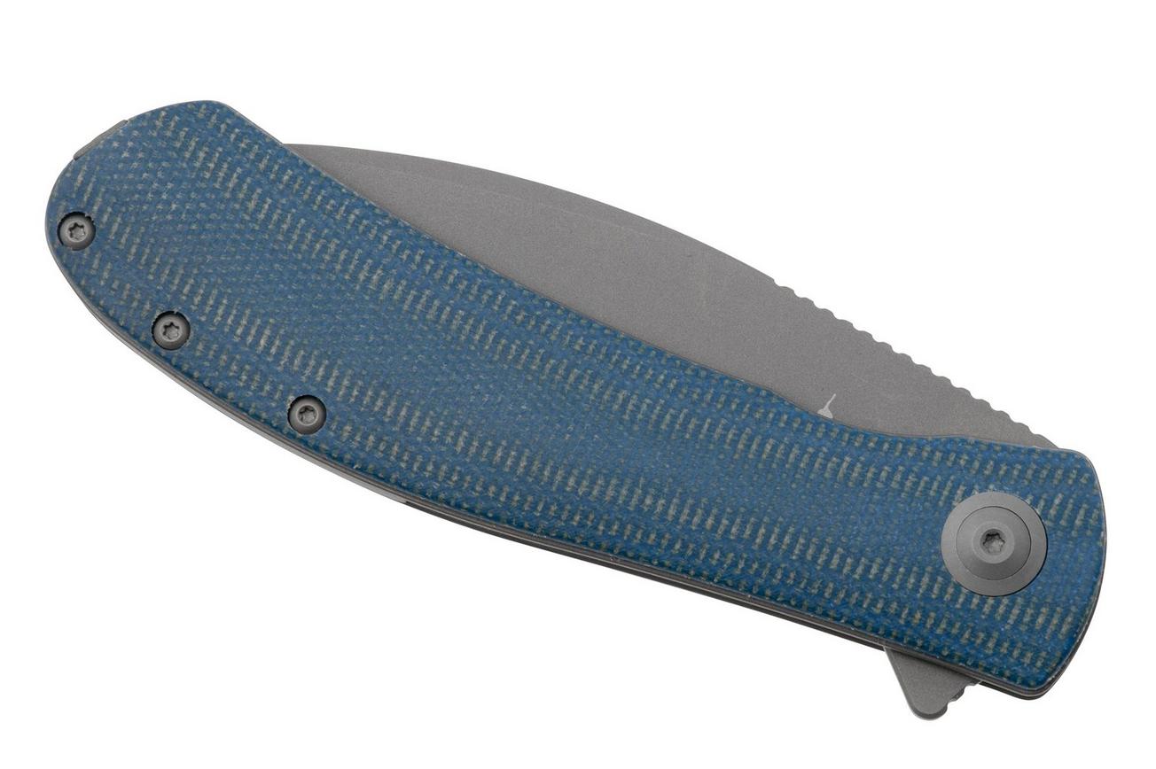 Trollsky Knives Mandu XL MT016-XL Dark Bead Blast D2, Blue Micarta zakmes