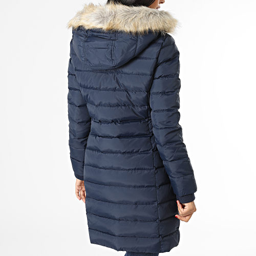 Doudoune Longue Capuche Fourrure Femme Essential 9060 Bleu Marine