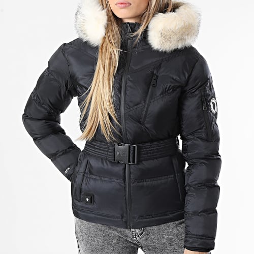 Doudoune Chauffante Capuche Fourrure Femme Iron Lady Noir Blanc