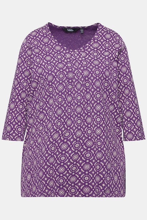 Shirt, A-Linie, Zierfalten, V-Ausschnitt, 3/4-Arm