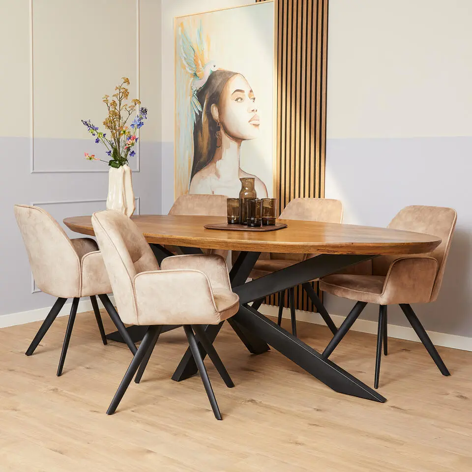 Eettafel Ovaal Naturel Mangohout - 210x100x76cm - Brandy
