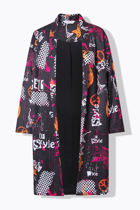 Kaftan, oversized, Alloverdruck, Satinfutter