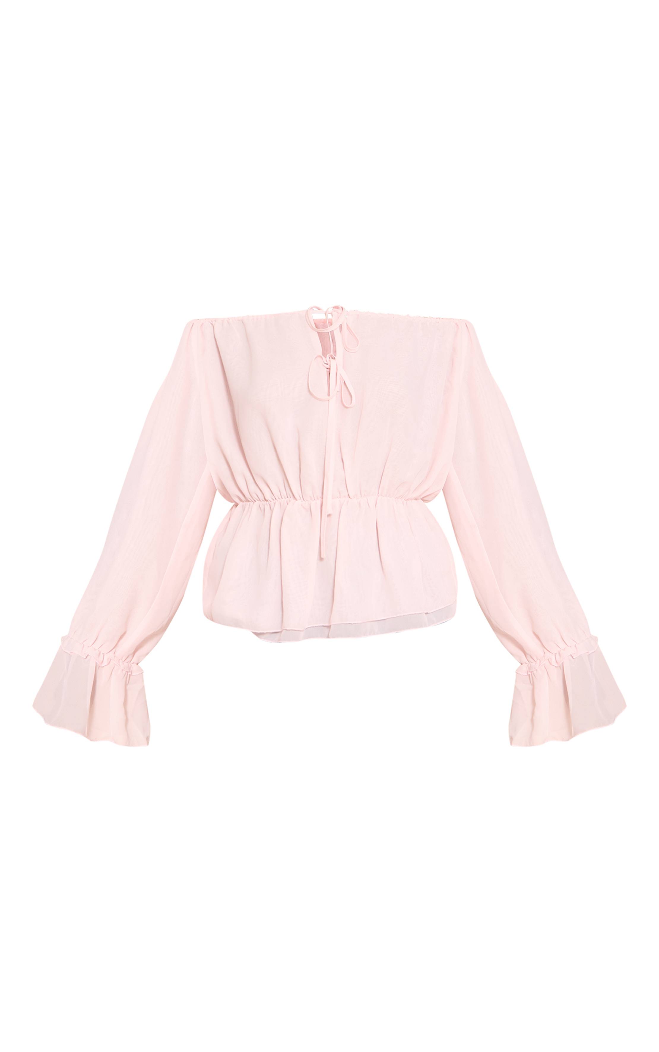 Rose Pâle Haut Fluide Bardot En Mousseline Avec Détail Nœud
