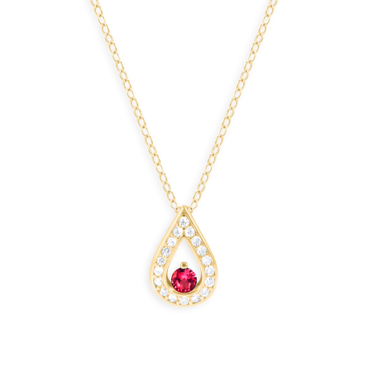 Collier plaqué or avec oxydes de zirconium teinte rubis