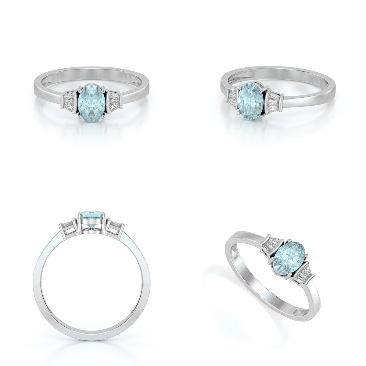 Bague ADEN Or 585 Blanc Aigue-Marine et diamants 1.99grs