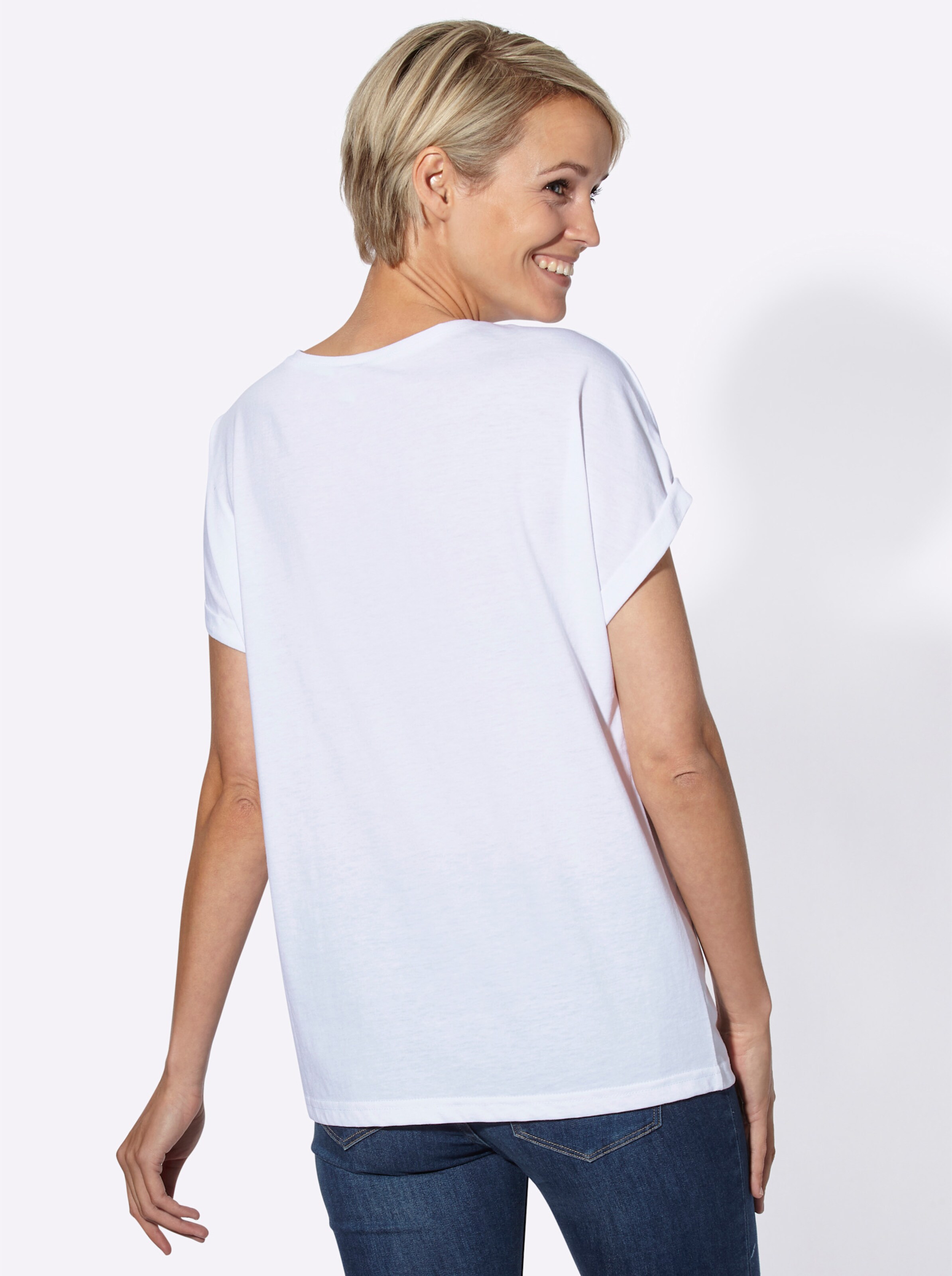 Rundhalsshirt in weiß-bedruckt