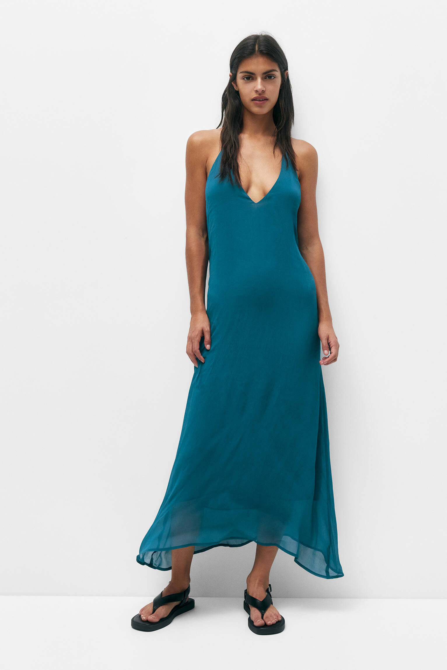 VESTIDO MIDI - VERDE-PATO