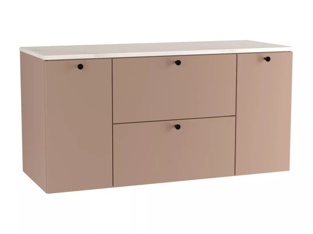 Meuble lavabo WENA, avec 2 portes et 2 tiroirs, fronts lisses, Beti, 120x60x47 cm, Rose foncé/Marbre Bianco