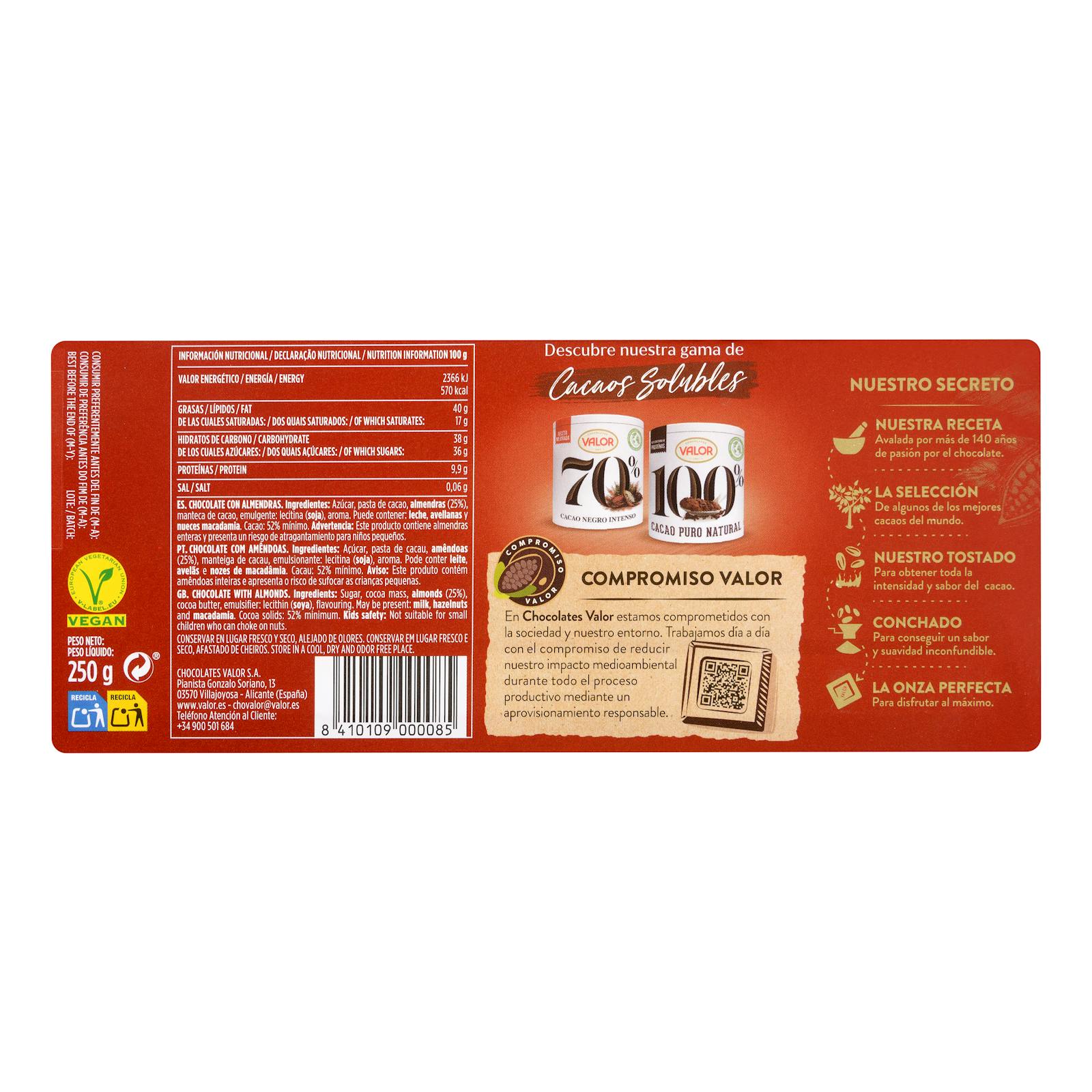 Valor chocolat pur aux amandes entières