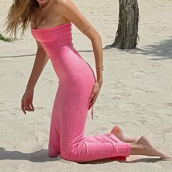 MOONGATE - Strapless Maxi-jurk met mantel en effen kleur