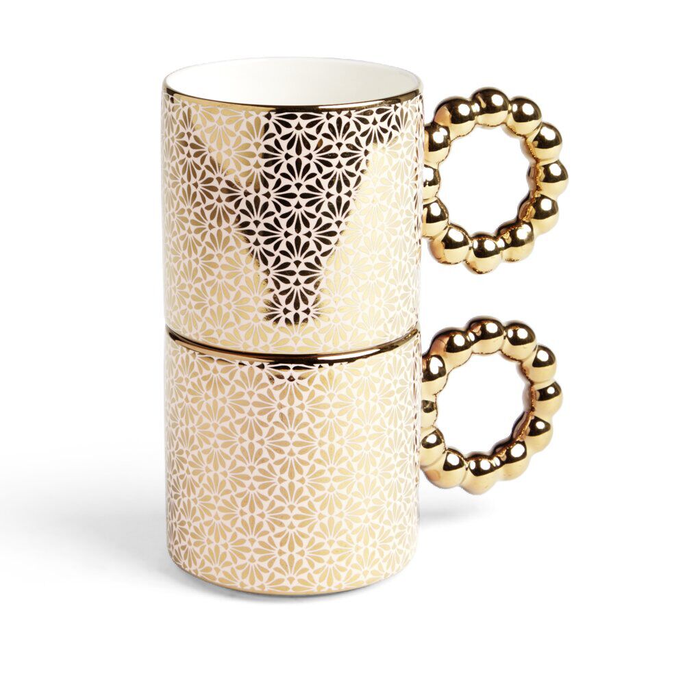 Lot de 2 mugs 30cl design chic rose et doré