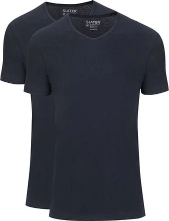 Slater 2-pack Basic Fit T-shirt V-hals Navy 7610-400 kopen