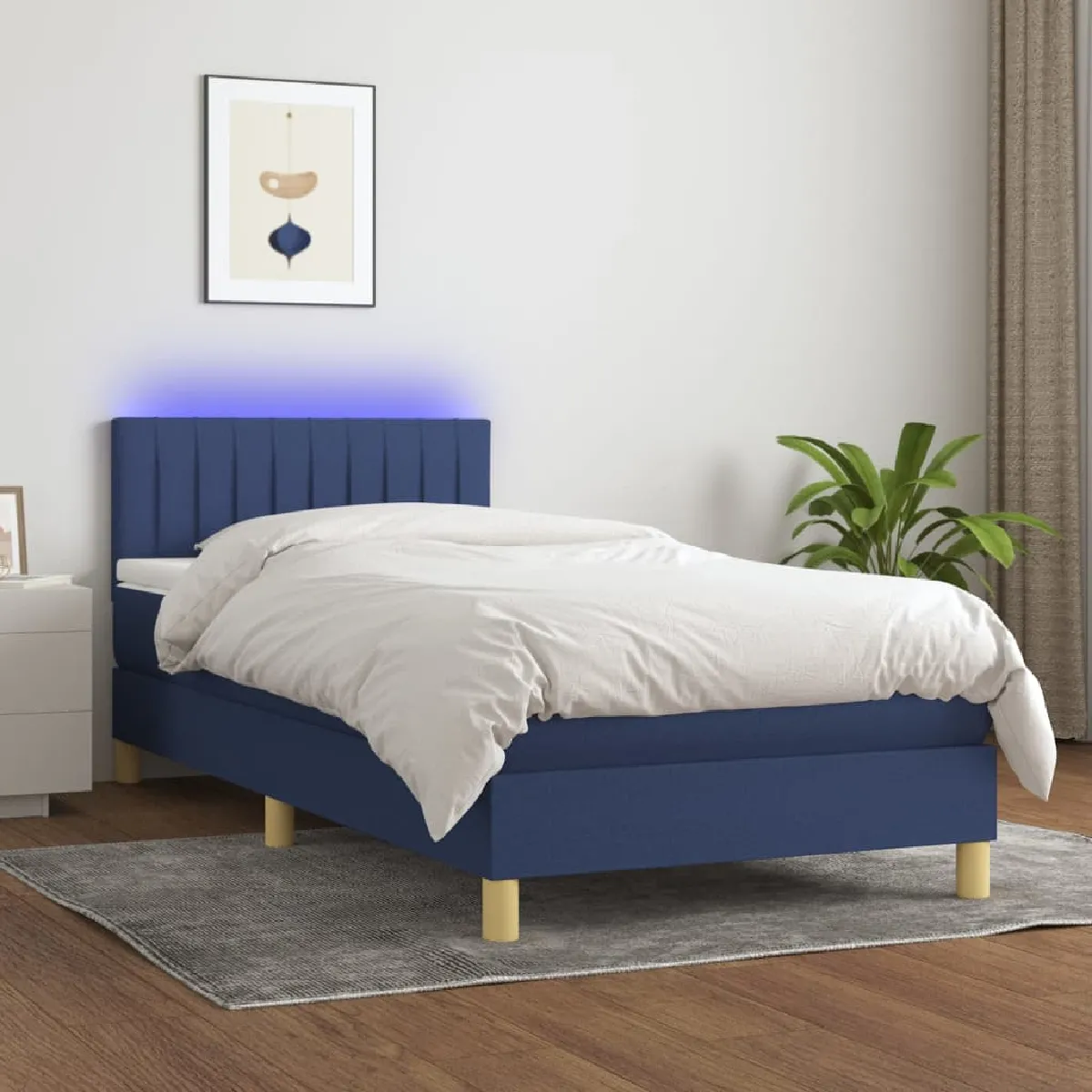 vidaXL Lit avec sommier, matelas et LED - 190 cm - Bleu