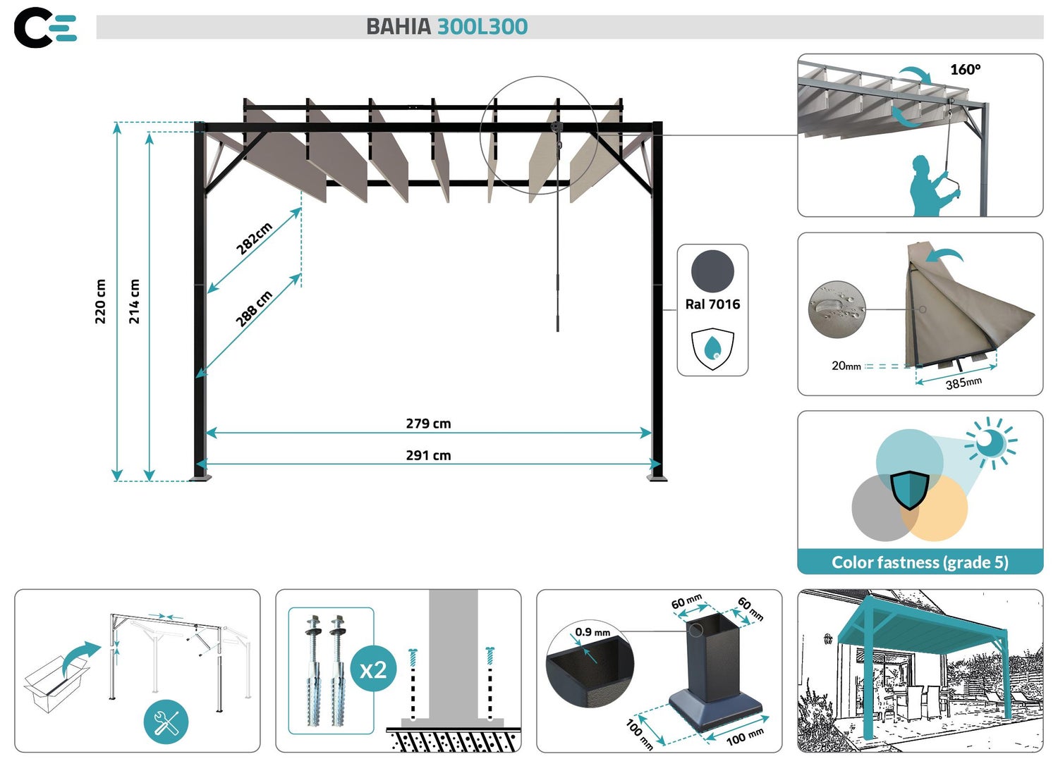 Lamellendak BAHIA 300L300 wandmodel beige
