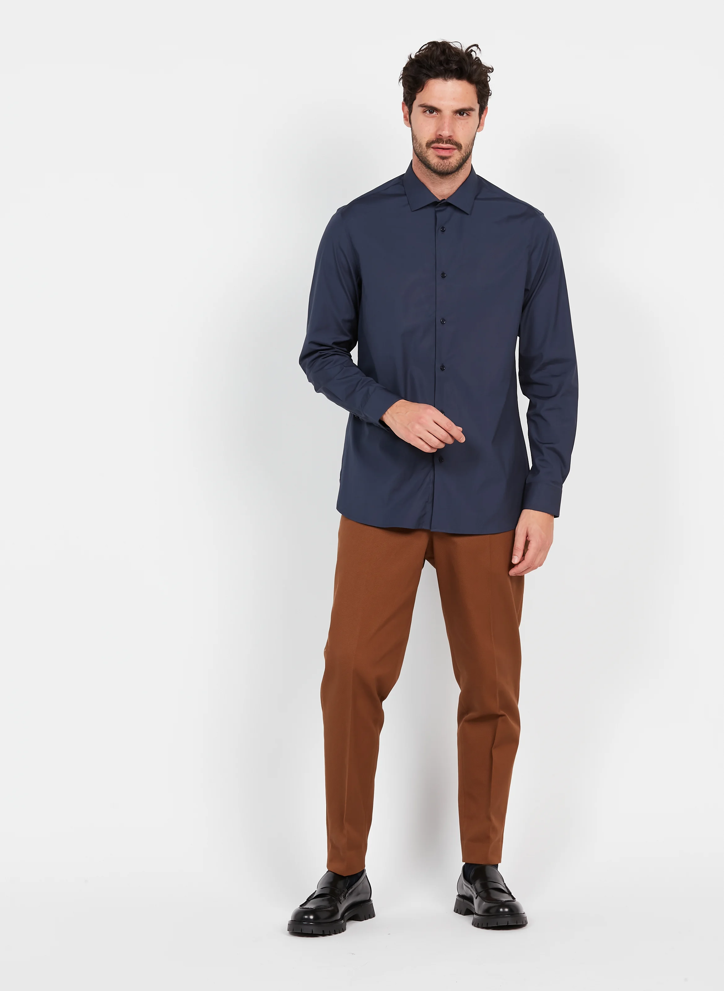 Chemise col classique regular-fit en coton| Bleu