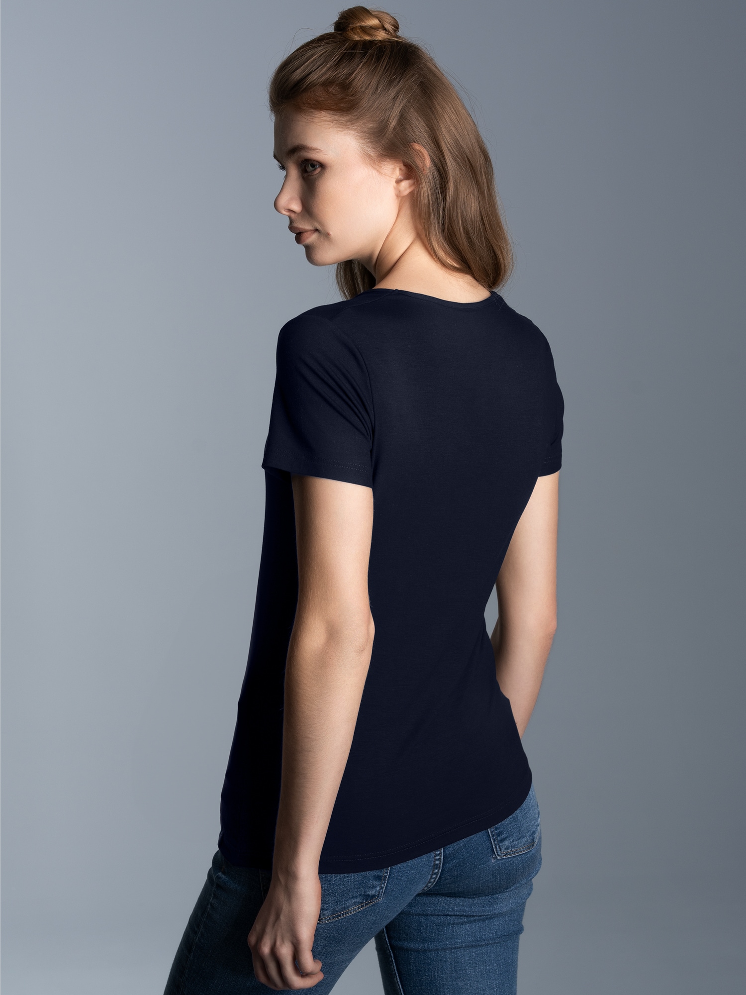Rundhalsshirt aus Viskose Navy