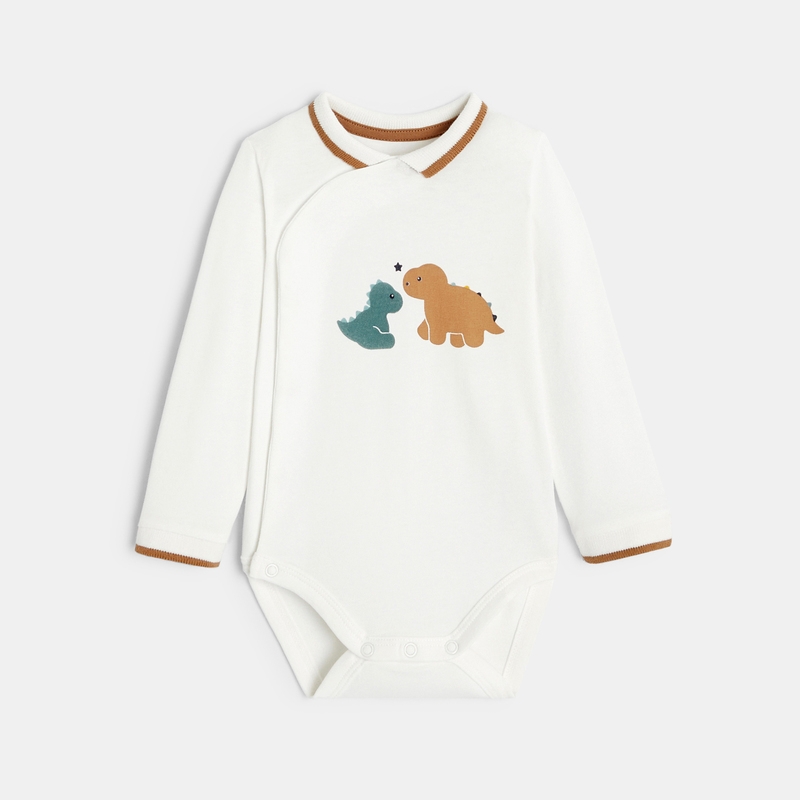 Body dinosaures col polo et pantalon souple rayé blanc naissance