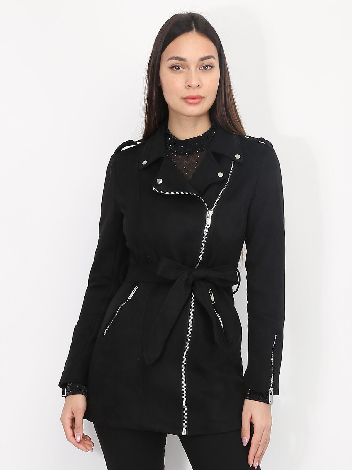 Manteau en suédine- Noir