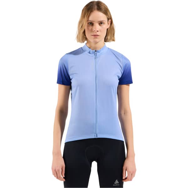 Maillot vélo ODLO ESSENTIAL PRINT S/U COLLAR S/S FULL ZIP W BLUE HERON
