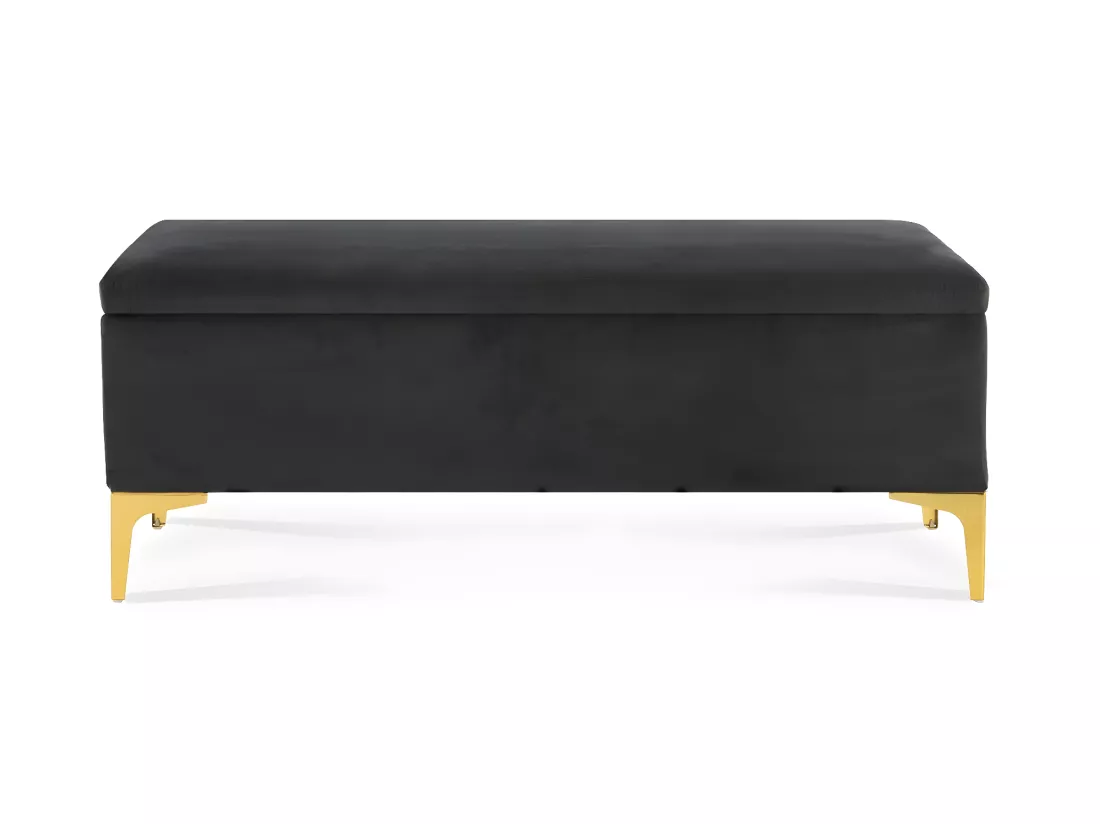 Banquette Coffre Chloé velours Noir pieds or