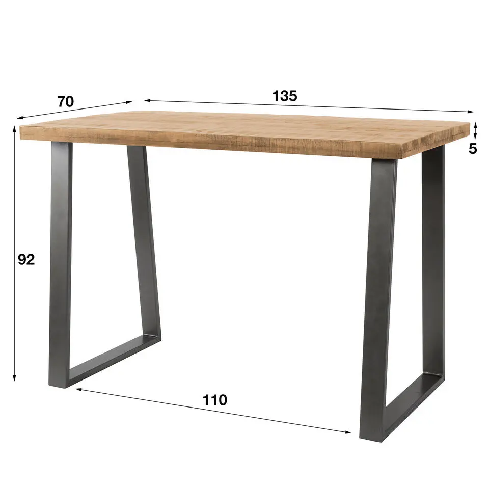 Bartafel Mangohout Licht - 135x70x92cm - Trapeziumpoten