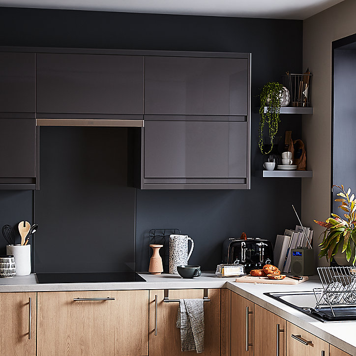 Porte de colonne de cuisine Garcinia gris anthracite brillant L. 60 cm x H. 72 cm GoodHome