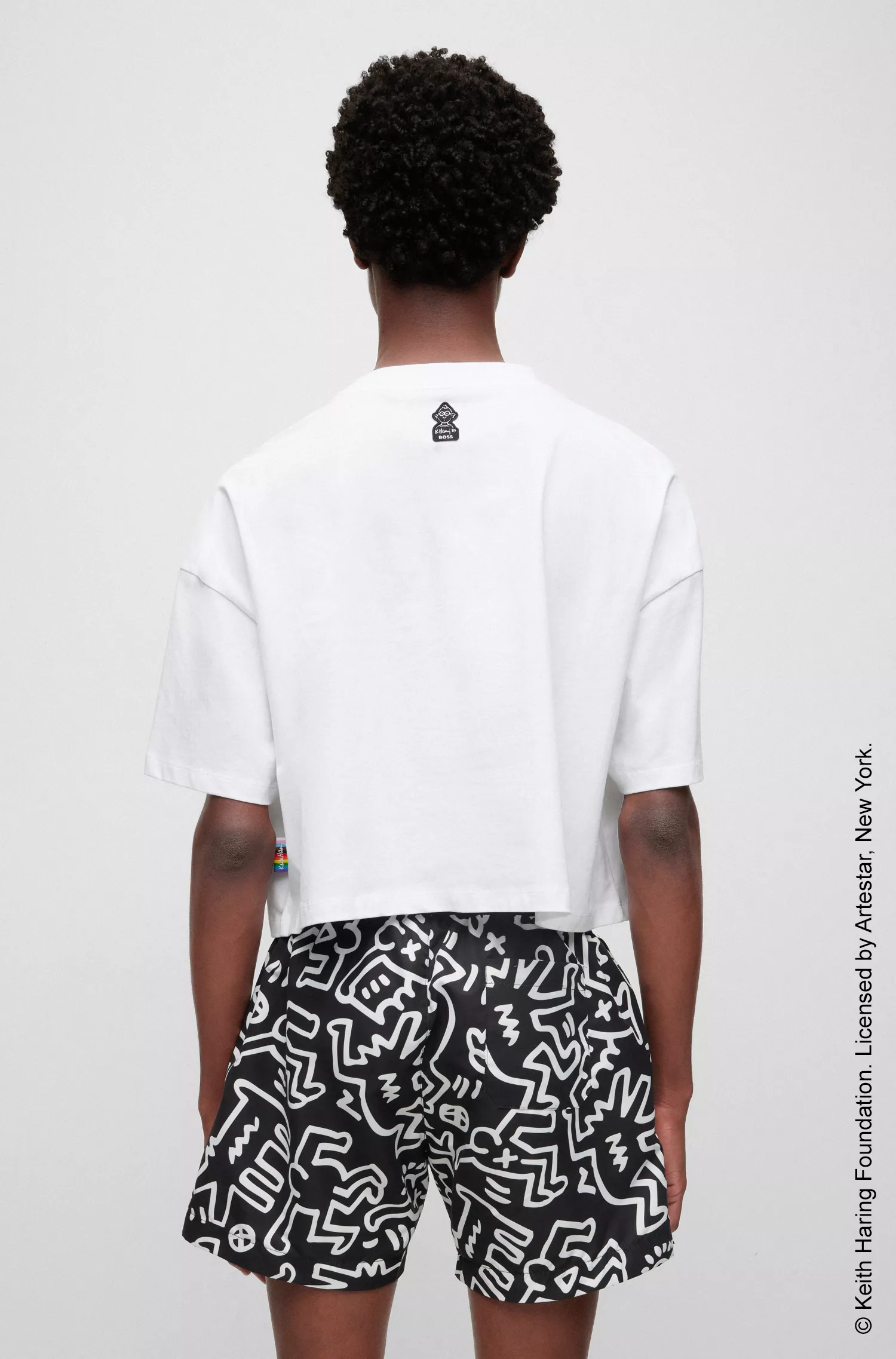 Calções de banho unissex BOSS Black-BOSS x Keith Haring em tecido reciclado de secagem rápida.
