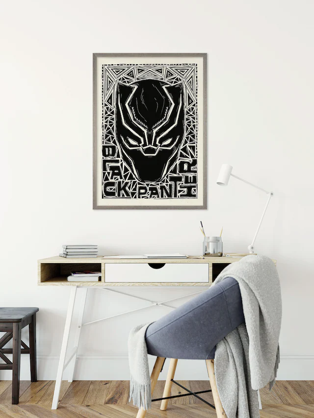 Komar Wandbild »Marvel Black Panther Lino-Cut Helmet« Disney Set, 1 Stk. tlg. 50 x 70 cm (Breite x Höhe) - Kinderzimmer, Dekoration