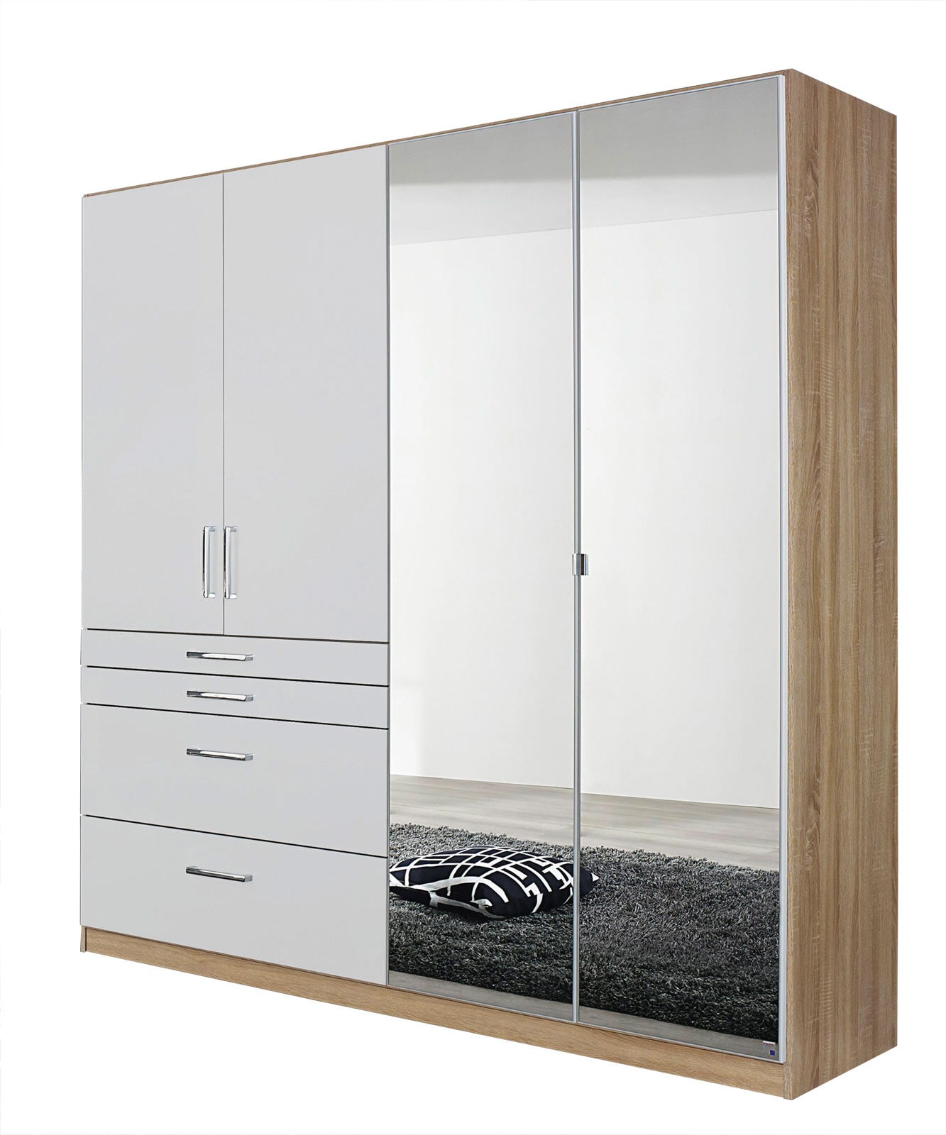 Kleiderschrank HOMBURG 2 Spiegeltüren Sonoma Eiche/HG weiß