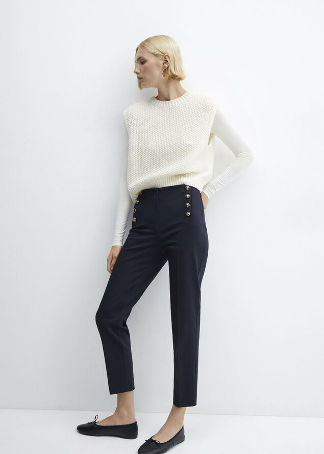 MANGO Cropped button trousers Navy