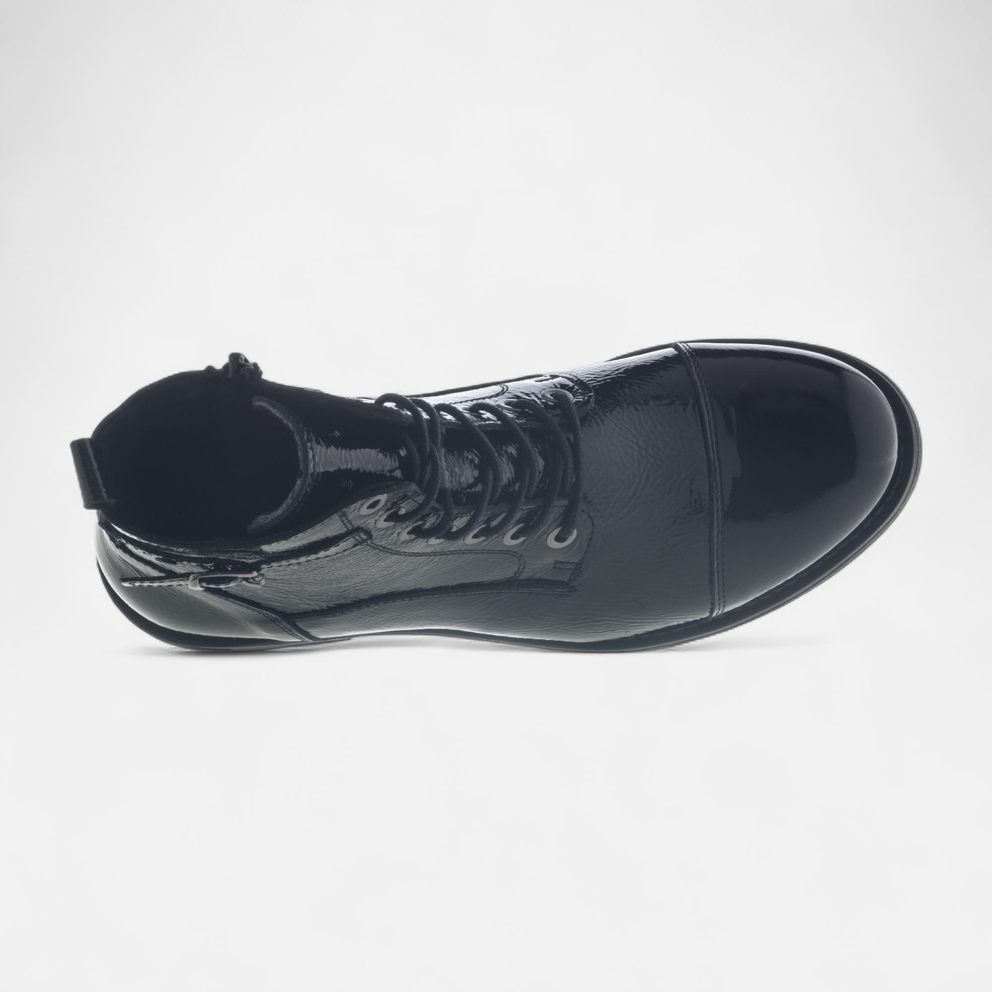 Bottines à lacets Femme en cuir noir vernis